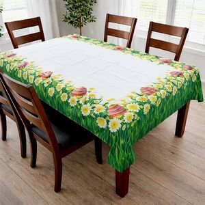 Easter Tablecloth 63.5" x 55" Easter Eggs Floral Tablecloth Easter Decor
